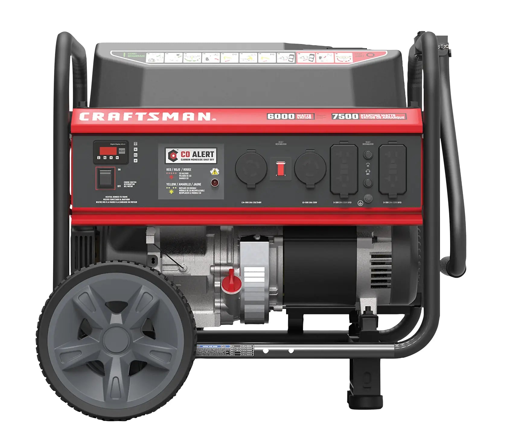 CRAFTSMAN 7500W Portable Gas Generator 389cc Engine 6000 Running Watts CO Alert Wheel Kit 120/240V