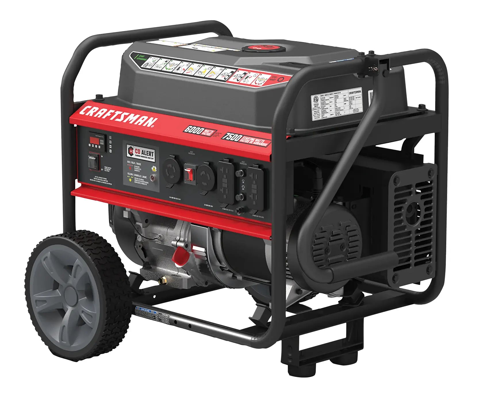 CRAFTSMAN 7500W Portable Gas Generator 389cc Engine 6000 Running Watts CO Alert Wheel Kit 120/240V
