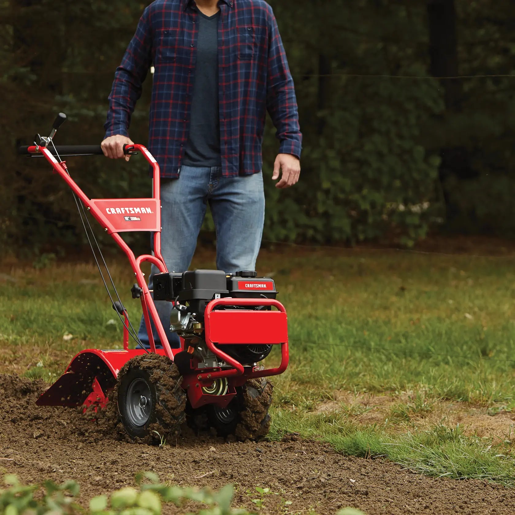 CRAFTSMAN 16 Inch Rear Tine Tiller 208cc Gas Garden Cultivator with Counter Rotating Steel Tines