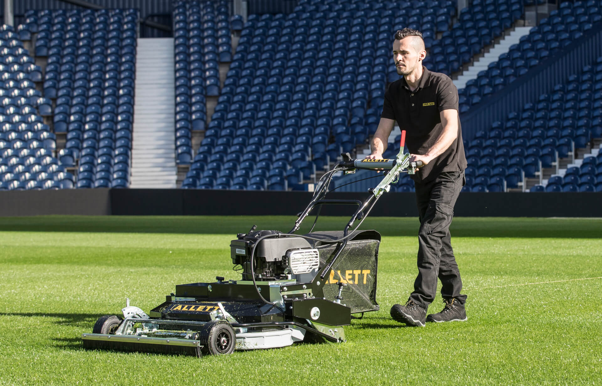 Allett Uplift 86 34-Inch Gas Stadium Rotary Lawn Mower Twin Blade Roller Mower 223cc