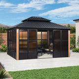 12′ x 14′ Hardtop Aluminum Gazebo with Galvanized Steel Roof & Sliding Doors