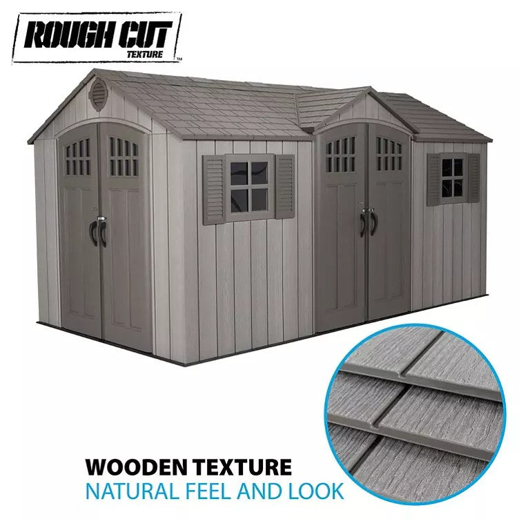 Lifetime 15′ x 8′ Rough Cut Dual-Entry Outdoor Storage Shed