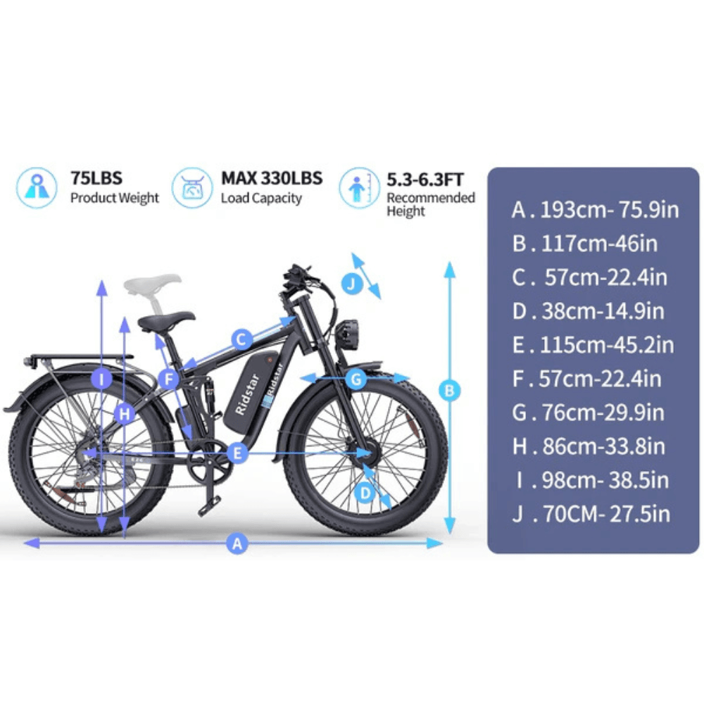Ridstar E26 Pro Electric Bike Dual 1000W Motors 48V 23Ah Battery 26 Inch Fat Tire E-Bike