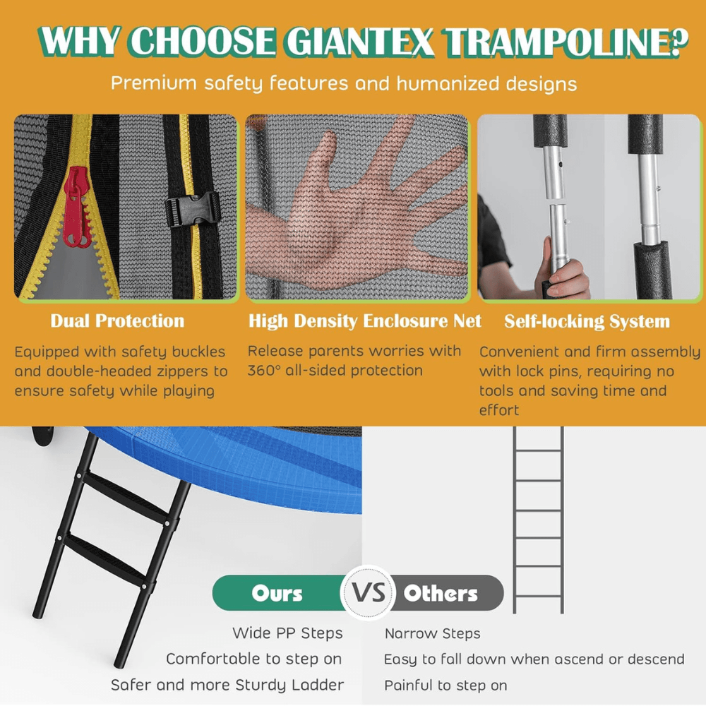 Giantex 8FT 10FT 12FT Trampoline with Enclosure, ASTM Approved Outdoor Large Trampoline with Ladder