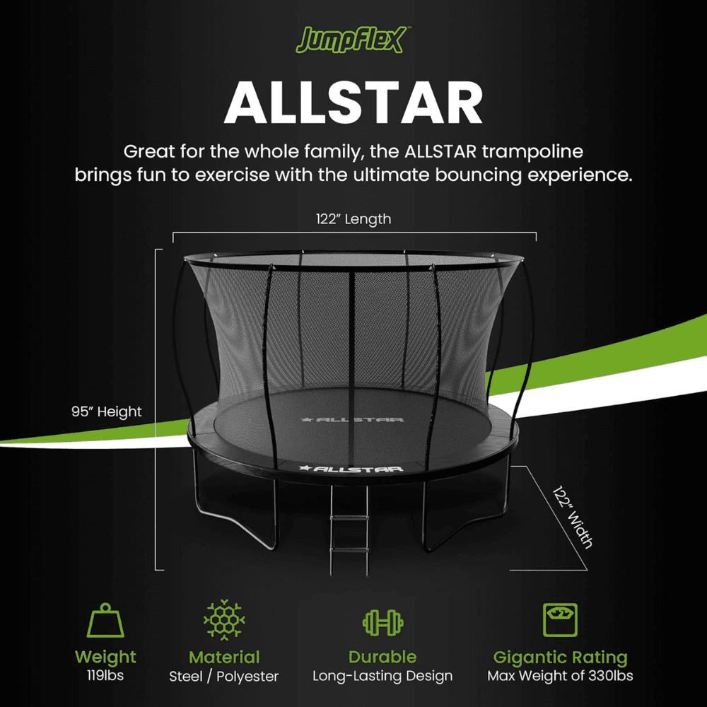 ALLSTAR 10 Trampoline Outdoor Backyard Play Equipment with Net & Ladder