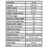 Auto Lift SC-2K 2,000 lb. Single Column Turf Lift – New Black