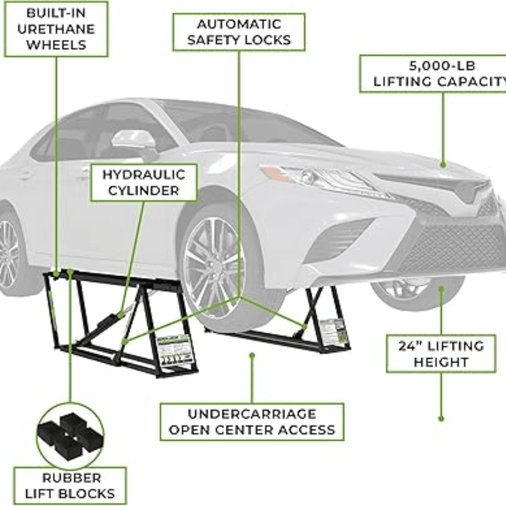 QuickJack 5000TL Portable Car Lift 5000 lb Hydraulic Vehicle Lift with Automatic Safety Locks & Power Unit
