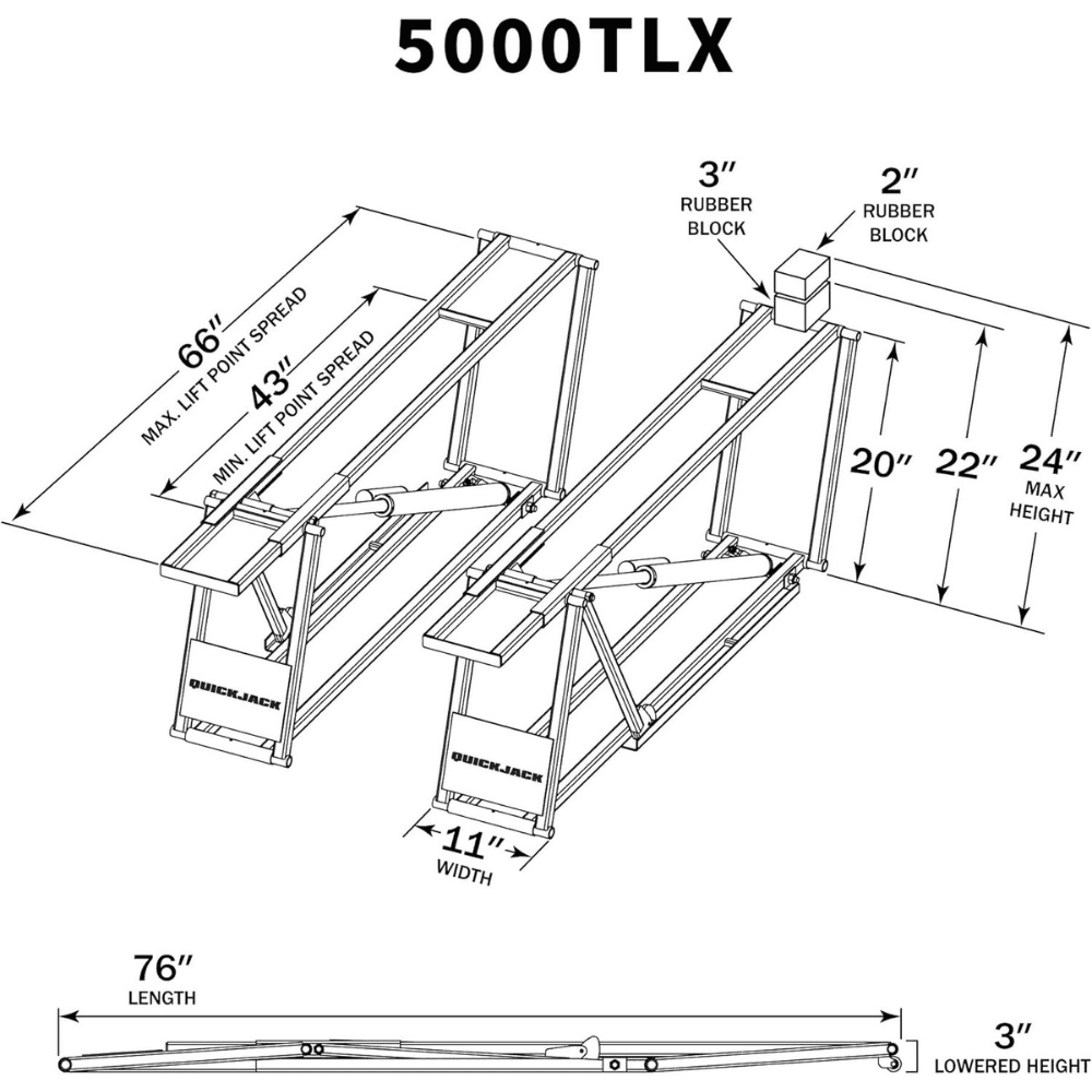 QuickJack 5000TLX Portable Car Lift 5000 lb Capacity Extended Length Hydraulic Vehicle Lift