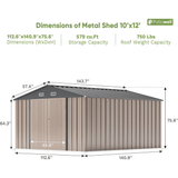 Patiowell 10 ft. W x 12 ft. D Size Upgrade Metal Storage Shed (119 sq. ft.)