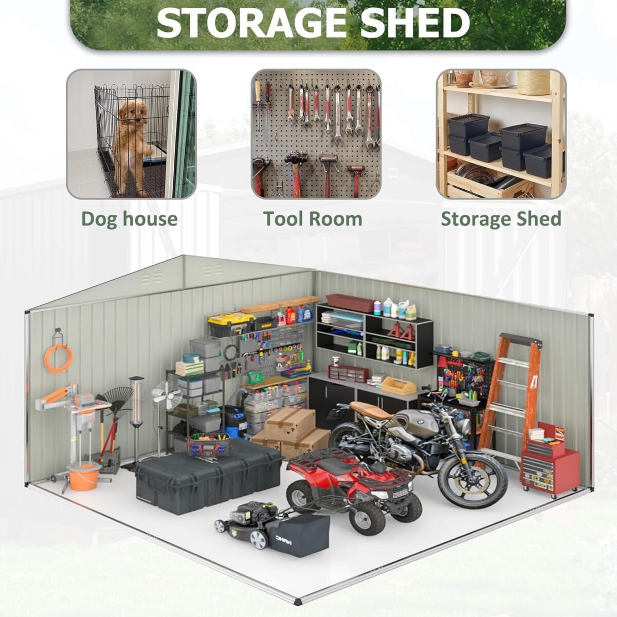 Patiowell 10 ft. W x 12 ft. D Size Upgrade Metal Storage Shed (119 sq. ft.)