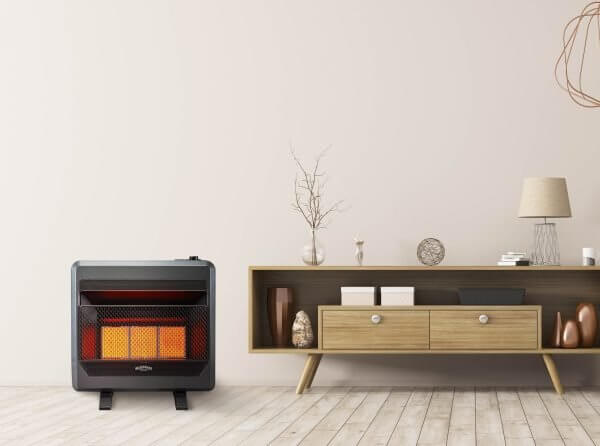 Bluegrass Living Propane Gas Vent Free Infrared Gas Space Heater With Blower and Base Feet – 28,000 BTU, T-Stat Control – Model# B28TPIR-BB
