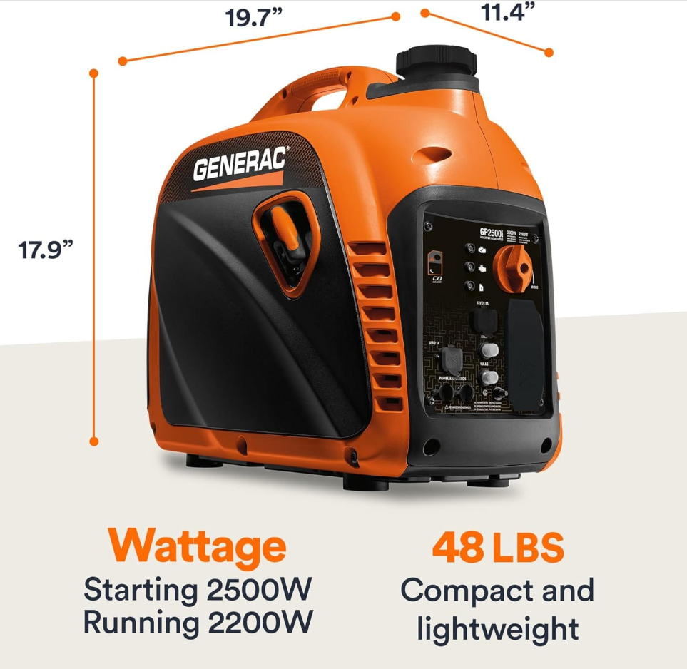 Generac GP2500i-2 Inverter Generator 2500 Starting 2200 Running Watt Gas Portable Generator with COsense