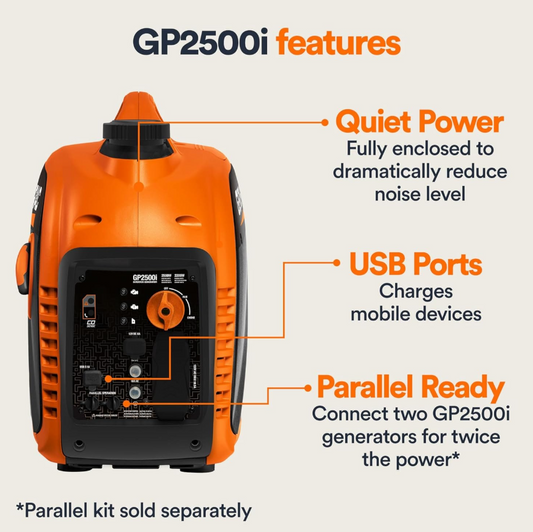 Generac GP2500i-2 Inverter Generator 2500 Starting 2200 Running Watt Gas Portable Generator with COsense