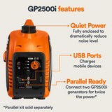 Generac GP2500i-2 Inverter Generator 2500 Starting 2200 Running Watt Gas Portable Generator with COsense