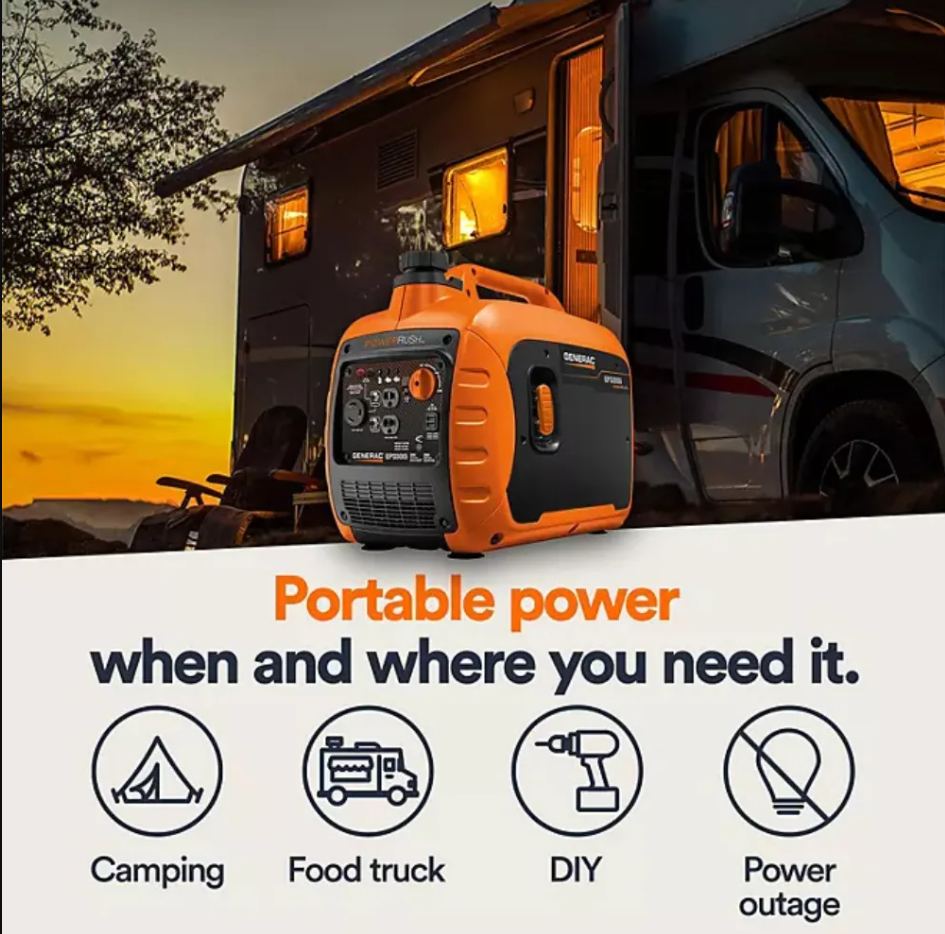 Generac GP3300i Portable Inverter Generator 3300 Starting 2500 Running Watt Gas Powered COsense TruePower