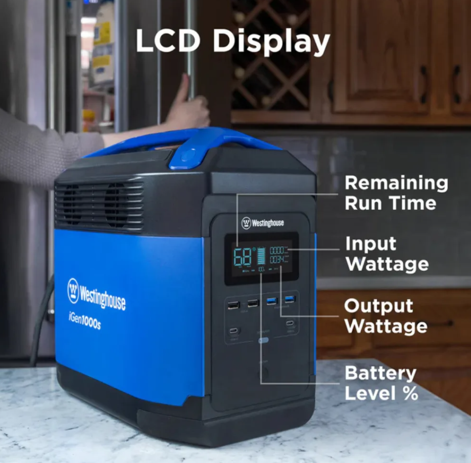 Westinghouse iGen1000S Portable Power Station 1200 Peak Watts 1000 Running Watts 592Wh Lithium Battery Pure Sine Wave