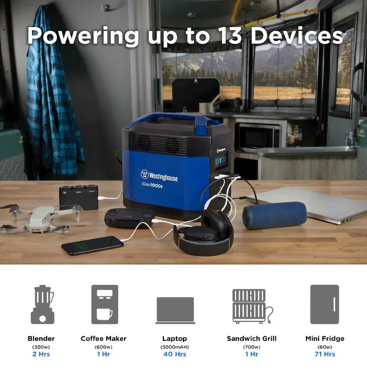 Westinghouse iGen1000S Portable Power Station 1200 Peak Watts 1000 Running Watts 592Wh Lithium Battery Pure Sine Wave