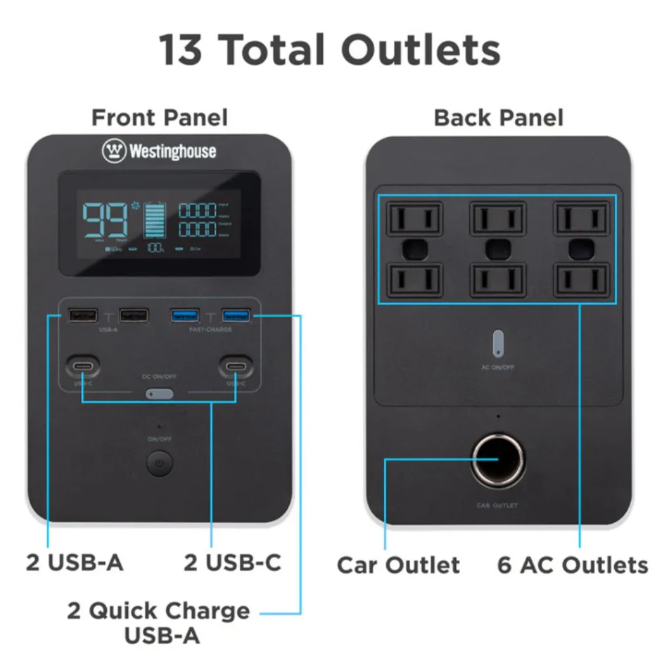Westinghouse iGen1000S Portable Power Station 1200 Peak Watts 1000 Running Watts 592Wh Lithium Battery Pure Sine Wave