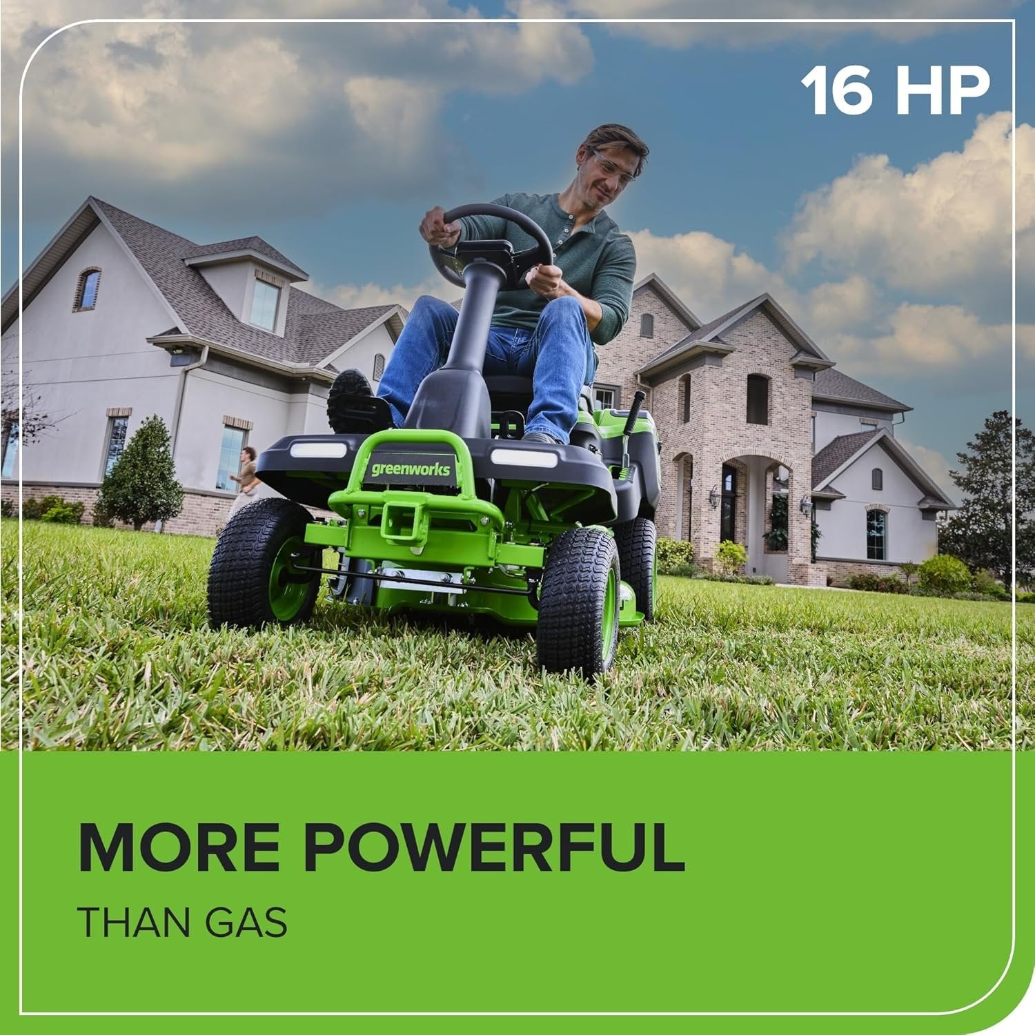 Greenworks 60V Riding Lawn Tractor 30 Inch Deck 16 HP Equivalent Electric Mower with 4x 8.0Ah Batteries