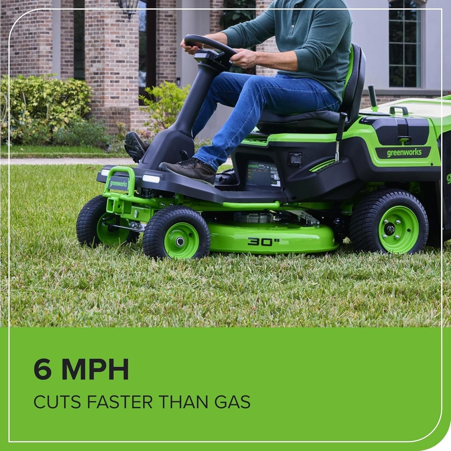 Greenworks 60V Riding Lawn Tractor 30 Inch Deck 16 HP Equivalent Electric Mower with 4x 8.0Ah Batteries