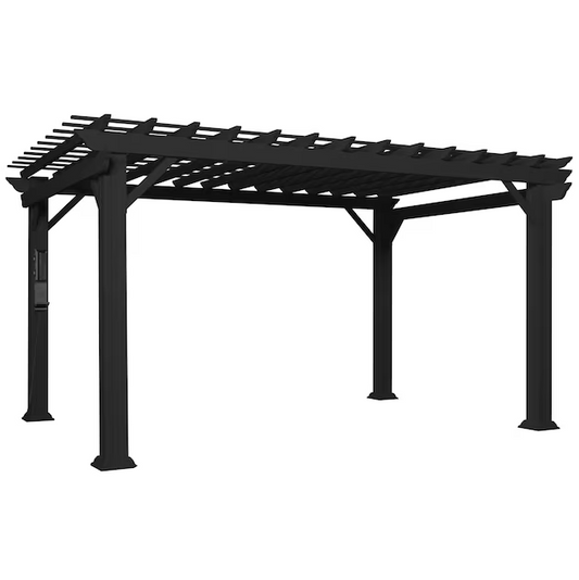 Stratford 14 Ft. X 10 Ft. Black Steel Traditional Pergola with Sail Shade Soft Canopy