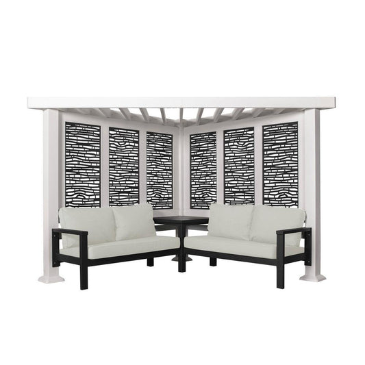 Ridgedale 8 Ft. X 8 Ft. White Steel Modern Cabana Pergola with Conversation Seating in Pumice