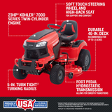 Craftsman T2400 Riding Lawn Mower 23 HP Kohler V Twin Engine 46 Inch Deck Hydrostatic Transmission