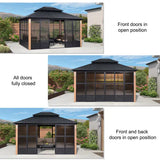 12′ x 14′ Hardtop Aluminum Gazebo with Galvanized Steel Roof & Sliding Doors