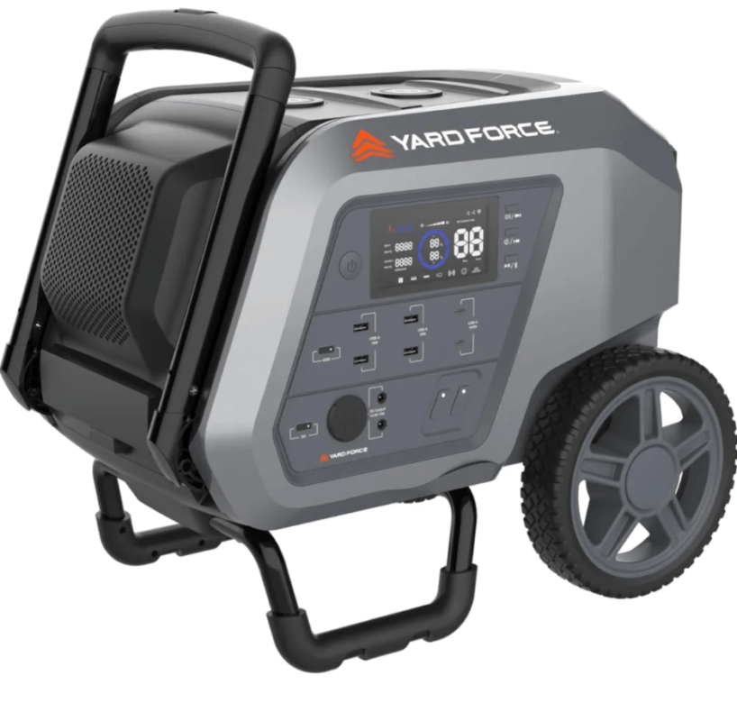 Yard Force Portable Power Station 2400-Watt Continuous 4800-Watt Peak, Bluetooth speaker, WIFI connection, Wireless Charging, RV 30A plug, LED light