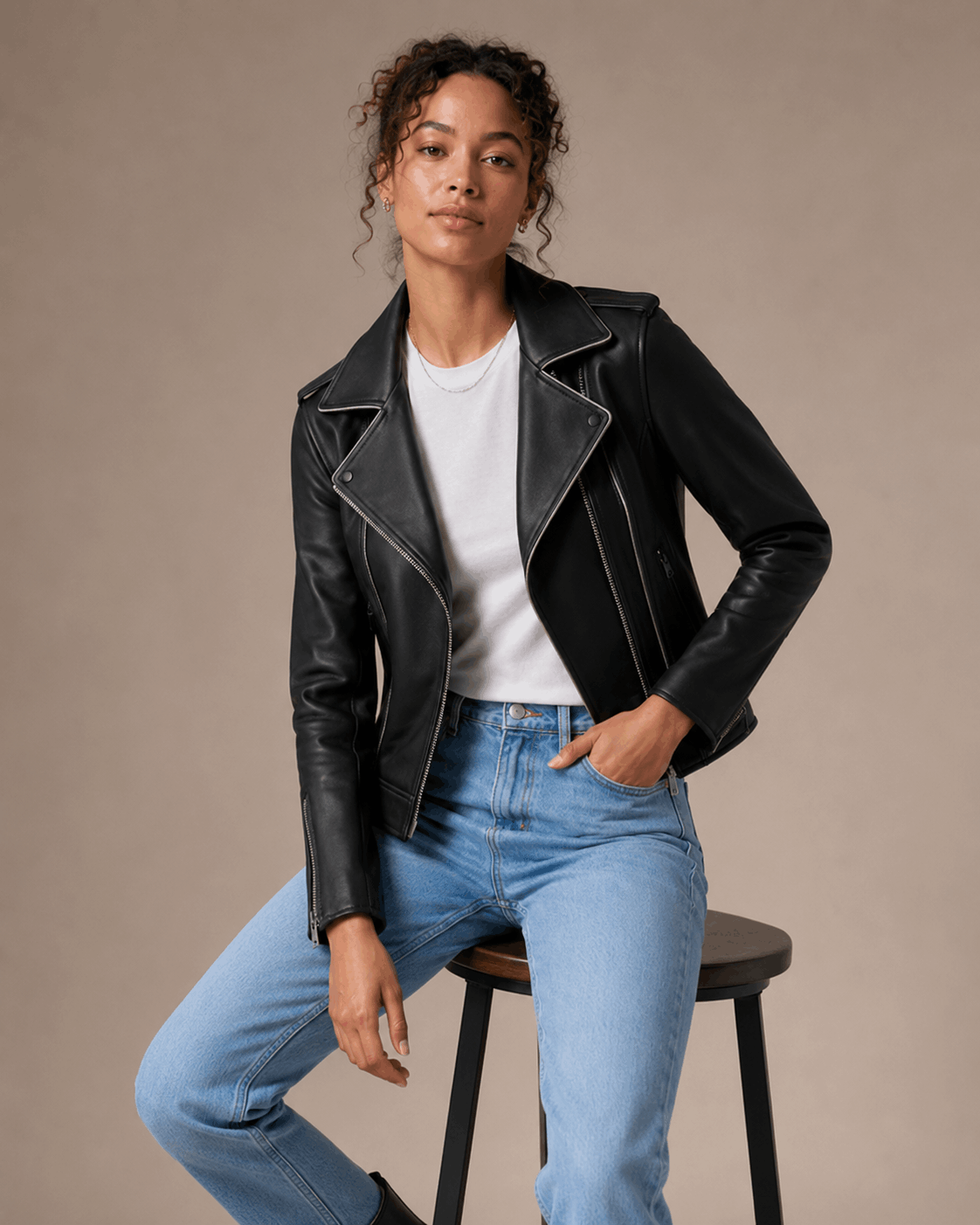 100_ Leather Motorcycle Jacket Female 1