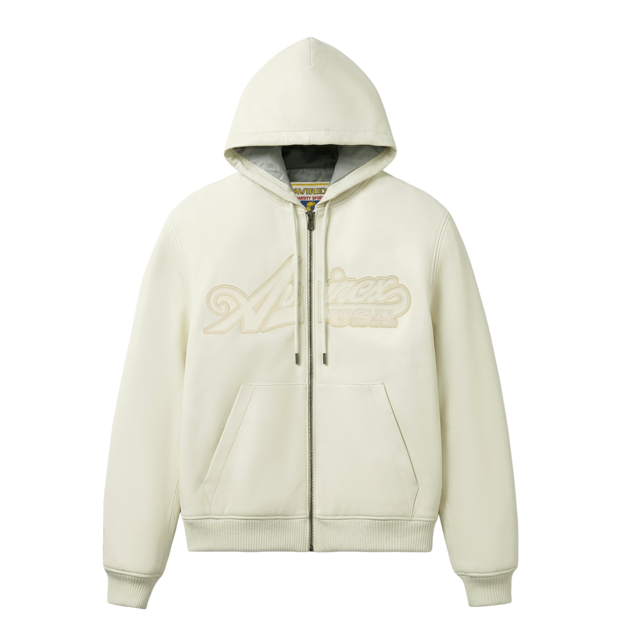 SNOW WHITE SCRIPT NAPPA LEATHER HOODIE