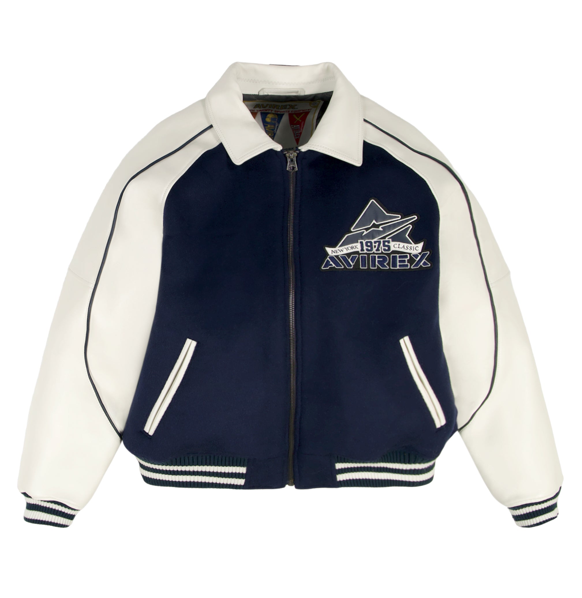 NAVY BLAZER CLASSIC WOOL LEATHER VARSITY JACKET