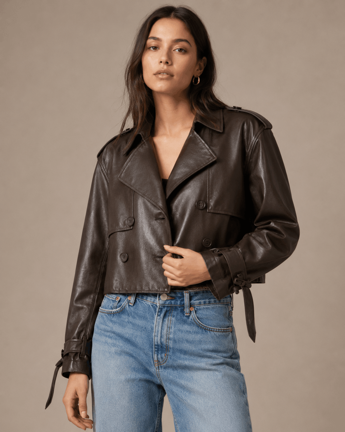 Zayrren Hendry Leather Crop Trench Coat