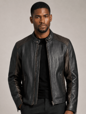 Zayrren Vintage Slim Cowhide Cafe Racer Motorcycle Jacket