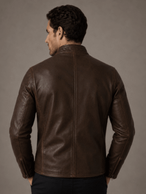 Waxed Natural Pebbled Cowhide Cafe Racer Jacket 7