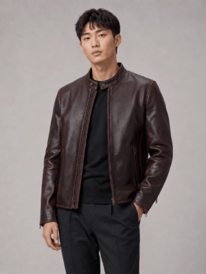 Zayrren Waxy Pull-Up Cowhide Cafe Racer Jacket