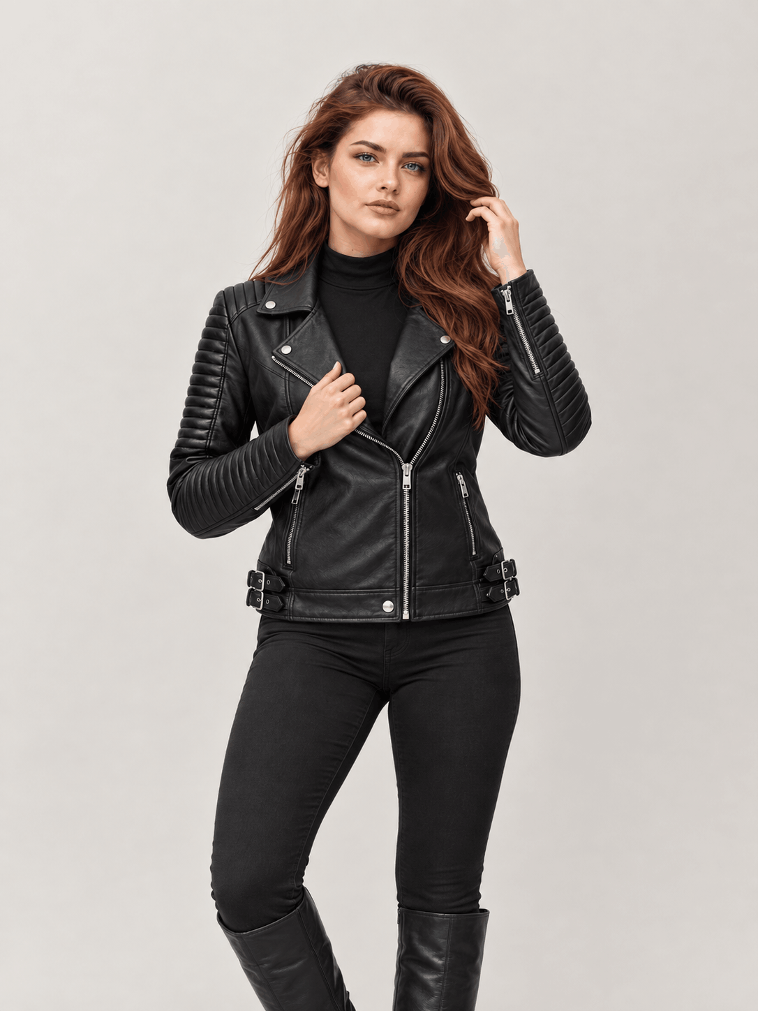 Women's Black Leather Biker Jacket