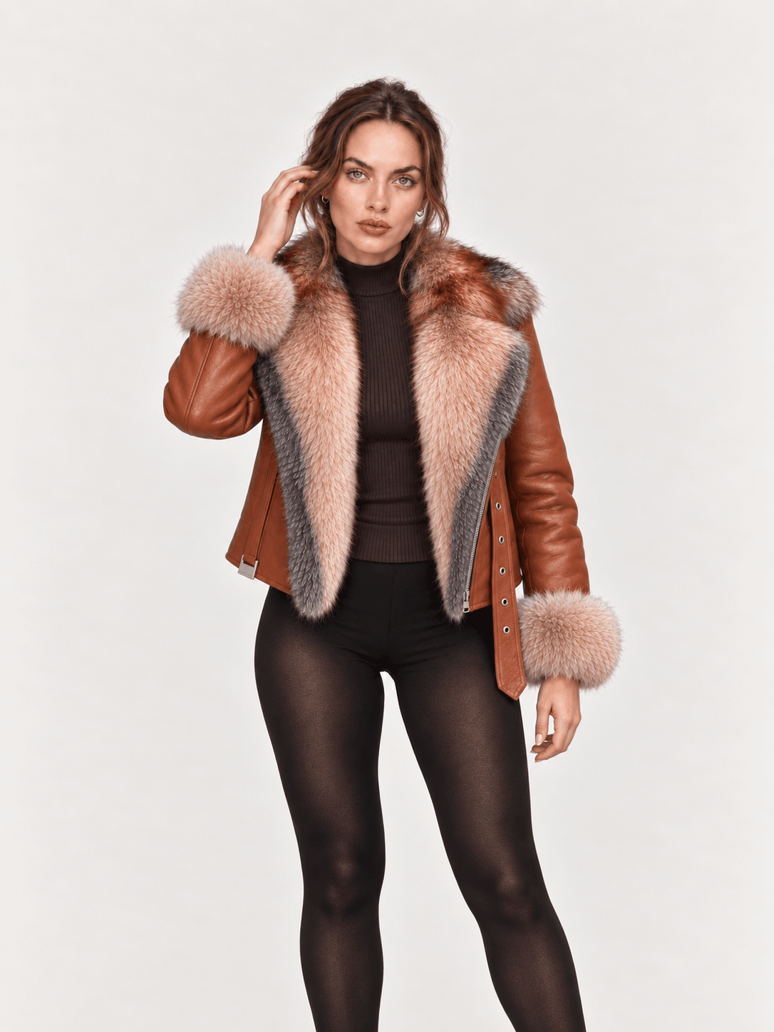 Women's Brown Shearling Cognac Leather Jacket