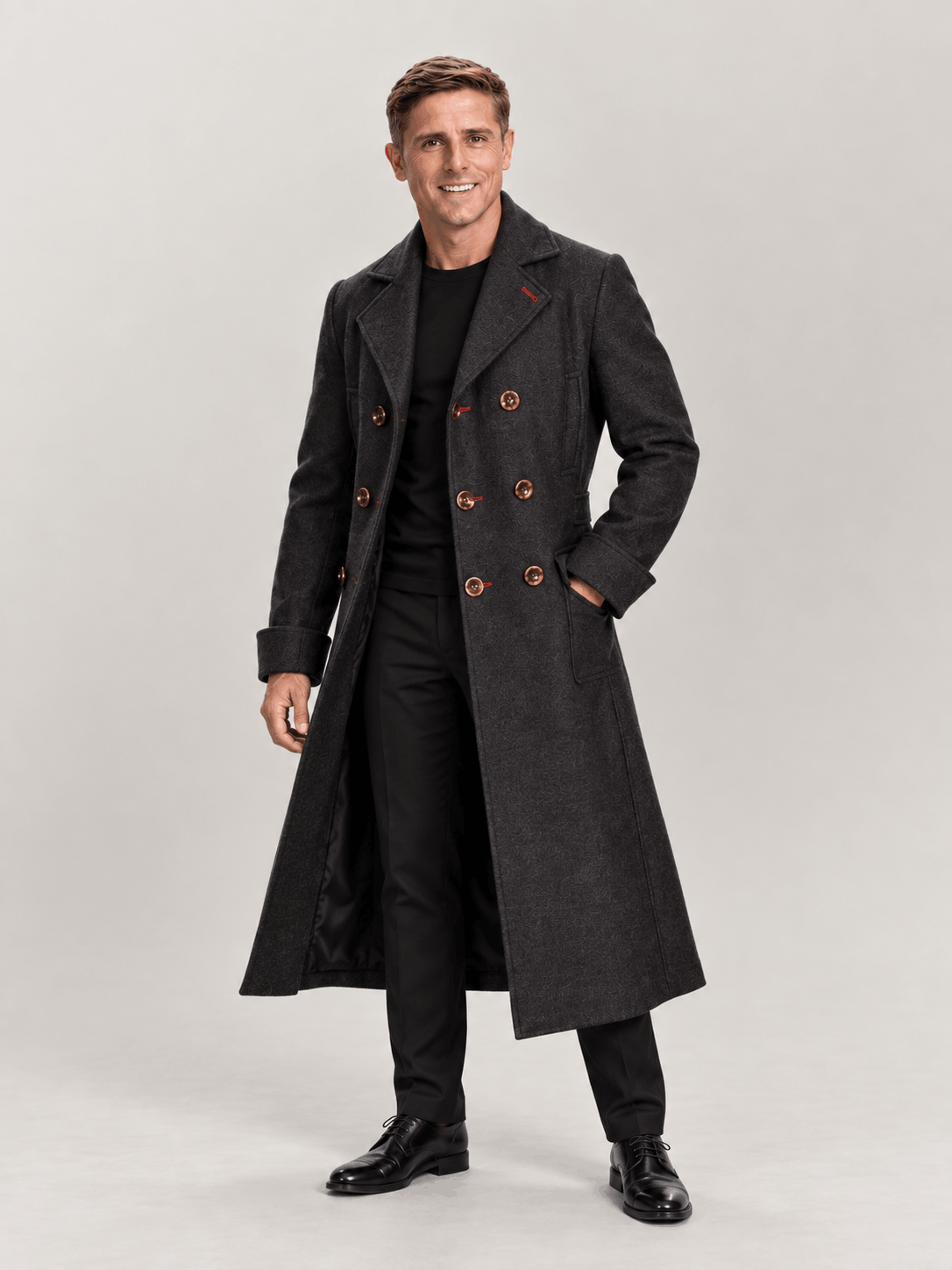 Men's Black Sherlock Holmes Double Breasted Wool Coat