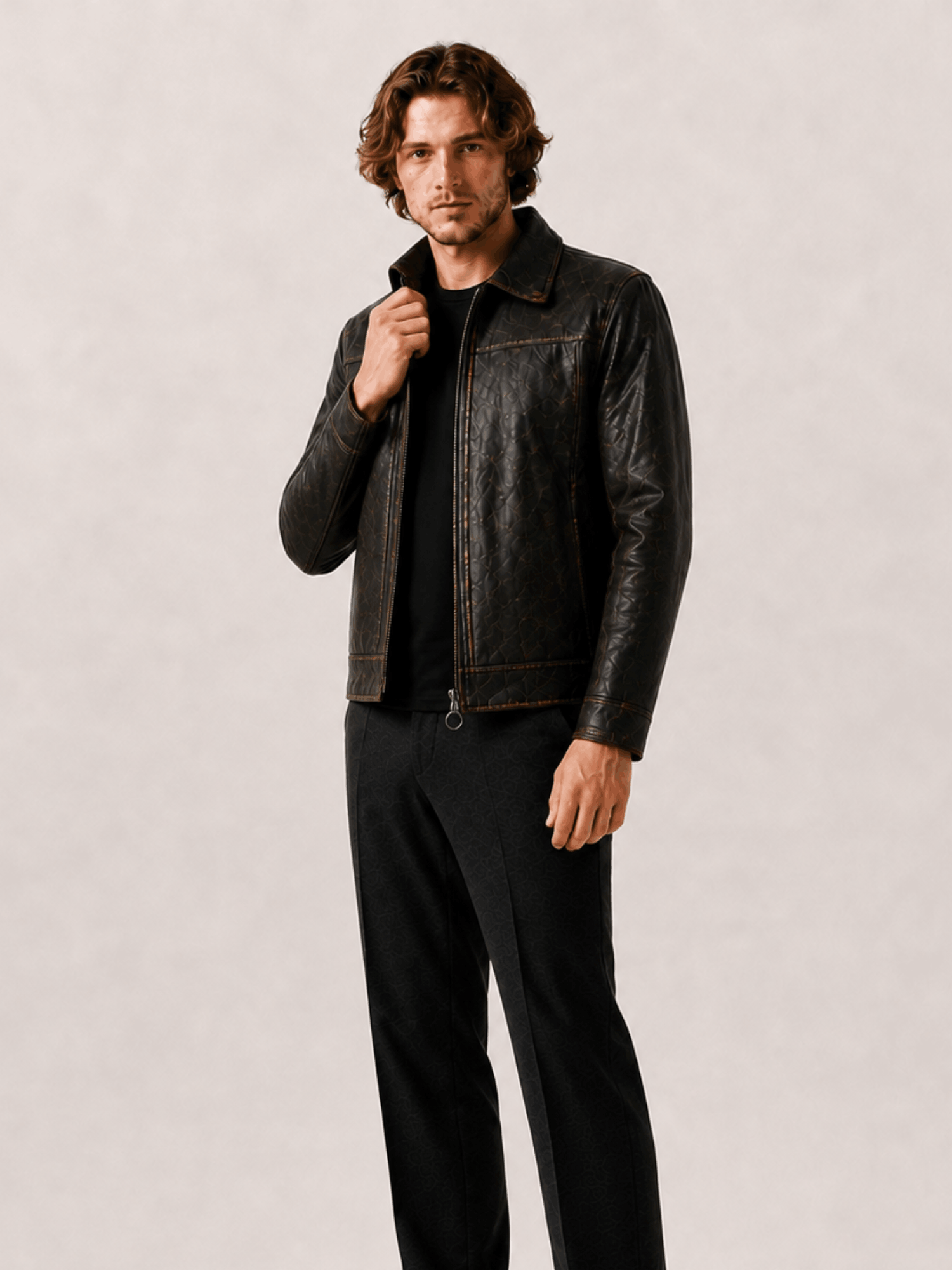 Men's Alkan Zip Up Two Tone Leather Jacket