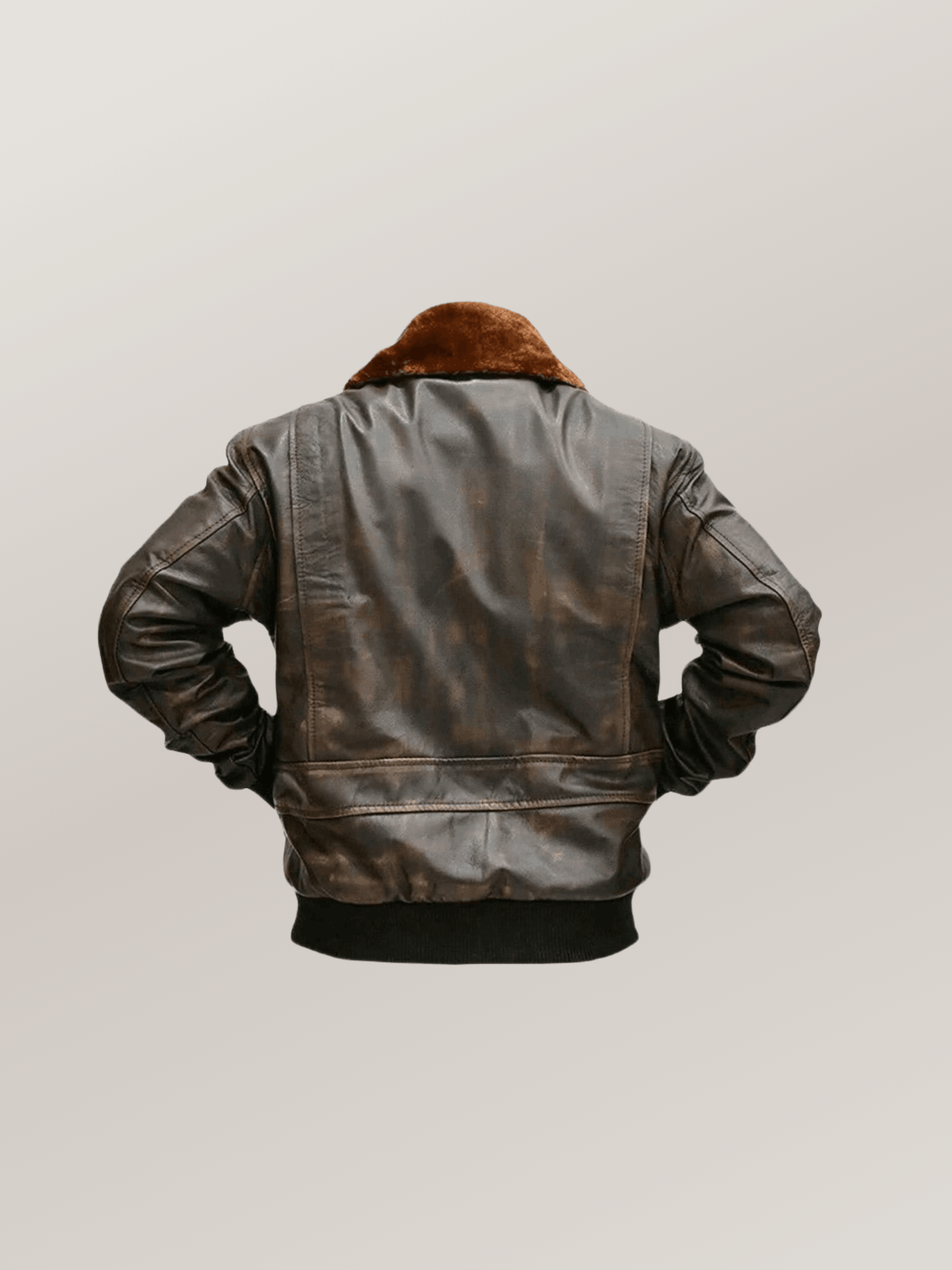 Men’s Brown Cowhide Leather Bomber Jacket Aviator Style Fur Collar - Image 3