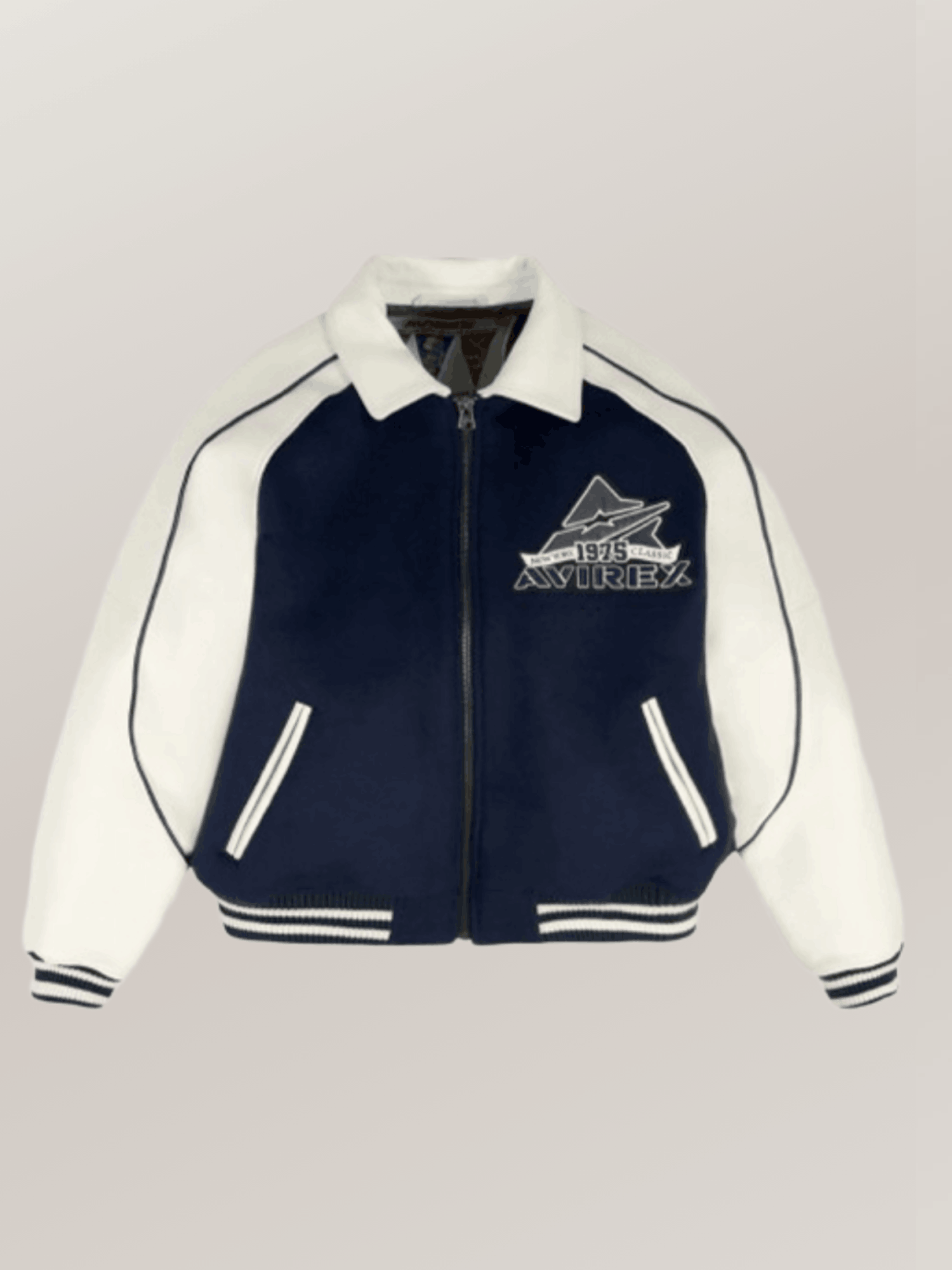 Men's Avirex Classic Wool Navy Blue Leather Varsity Jacket