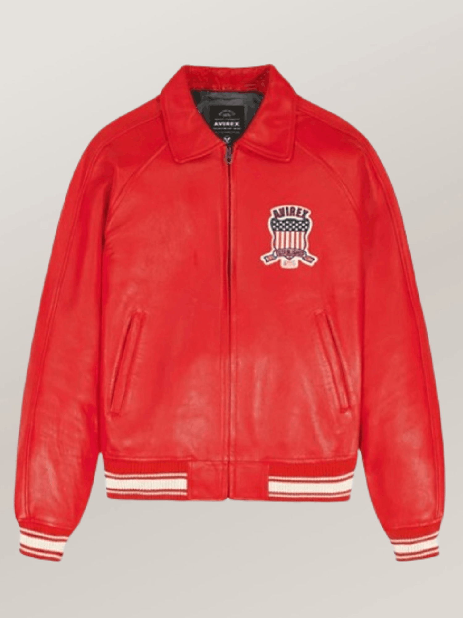 Men’s Avirex Real Leather Jacket Salvage Red Flight Bomber American Varsity