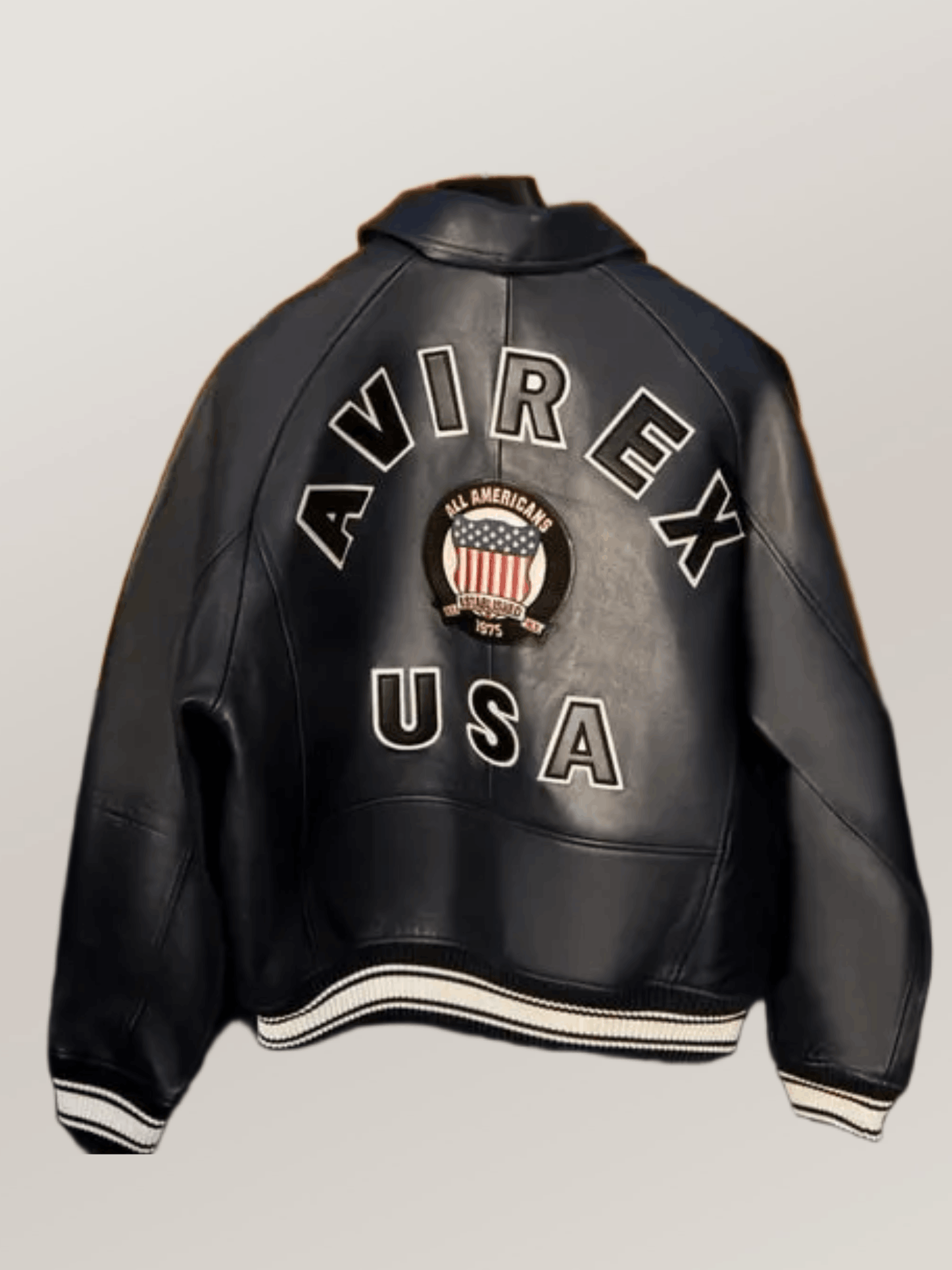 Men's Avirex Real Leather Jacket Black Flight Bomber American Varsity - Image 4