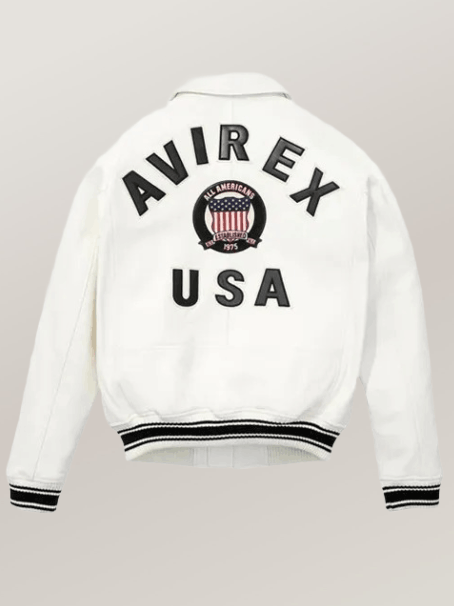 Men’s Avirex Real Leather Jacket White Flight Bomber American Varsity - Image 2