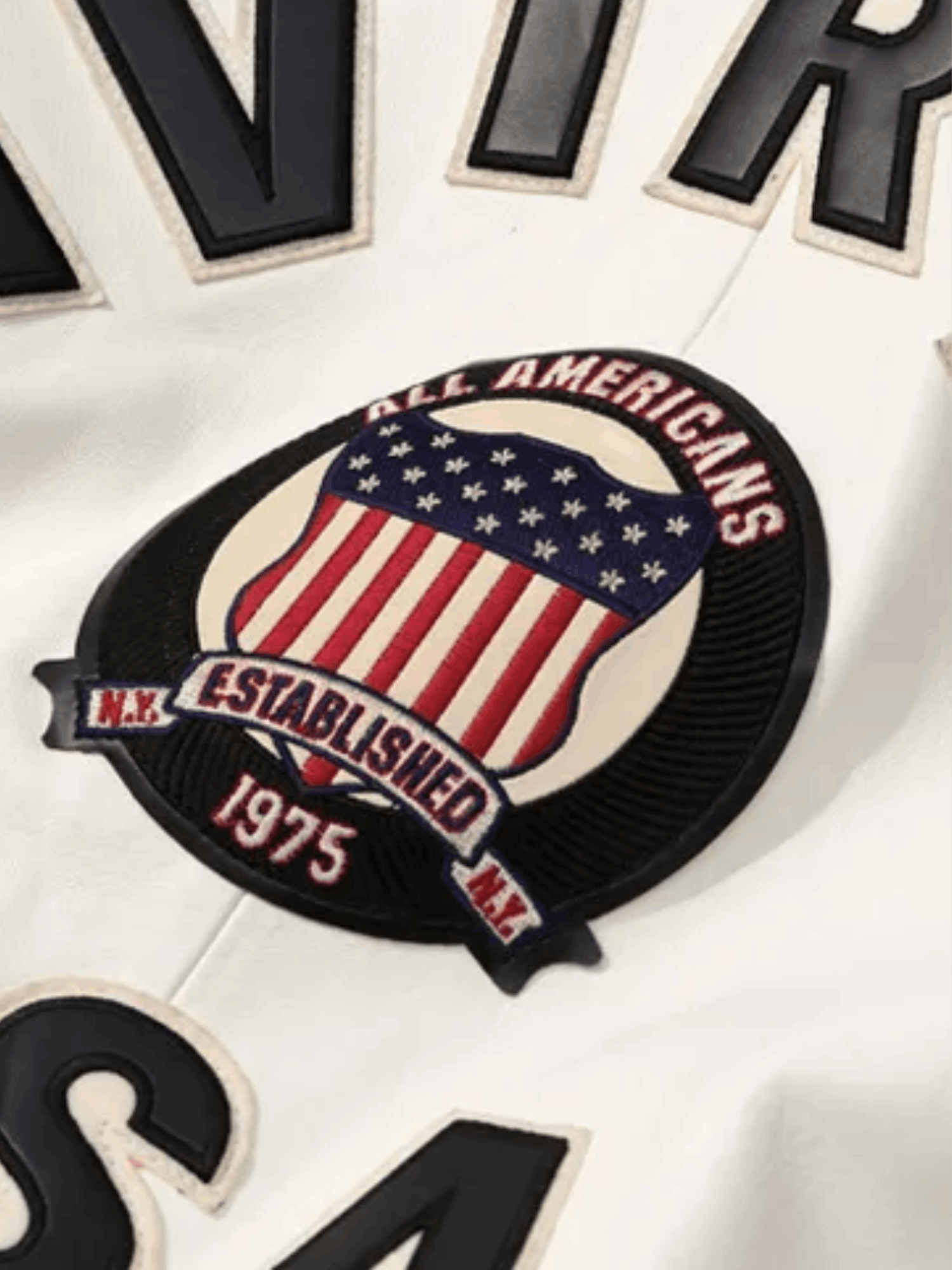 Men’s Avirex Real Leather Jacket White Flight Bomber American Varsity - Image 3