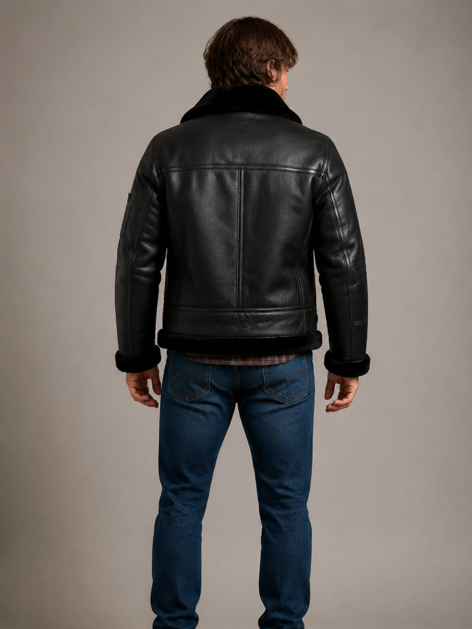Men's Aviator B16 Sheepskin Black Shearling Jacket - Image 2