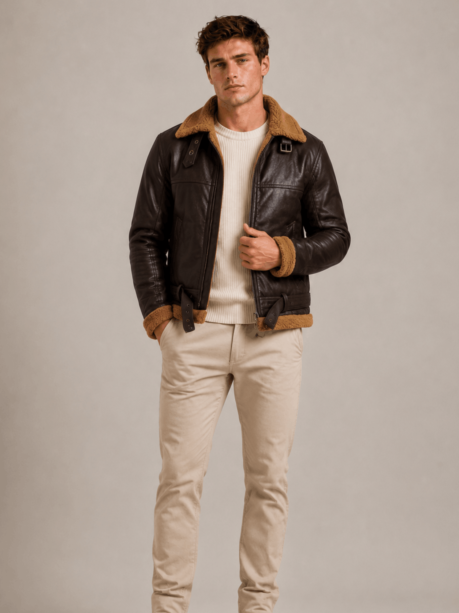 Men's B3 Flying Aviator Pilot Shearling Brown Jacket