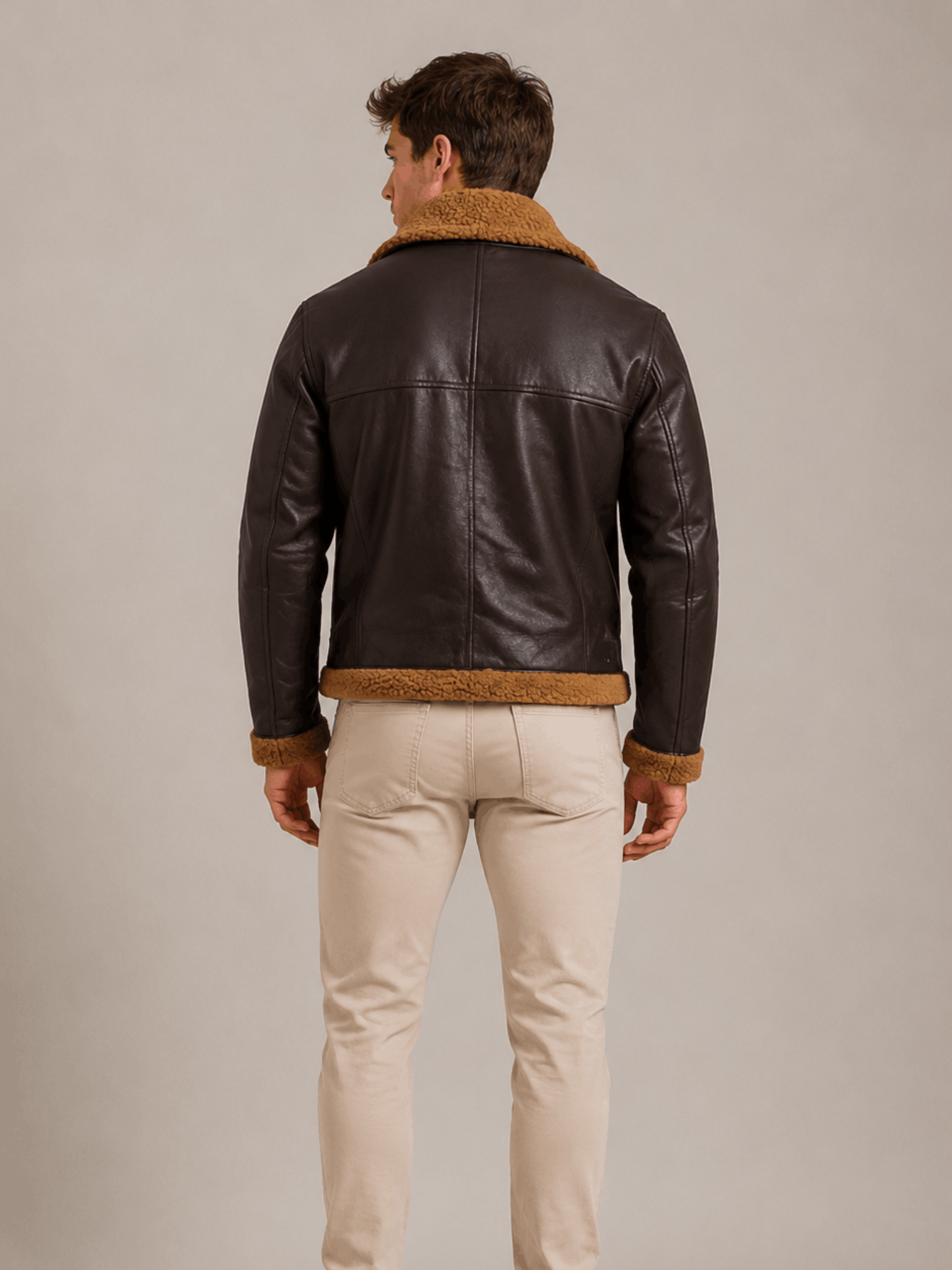 Men's B3 Flying Aviator Pilot Shearling Brown Jacket - Image 2