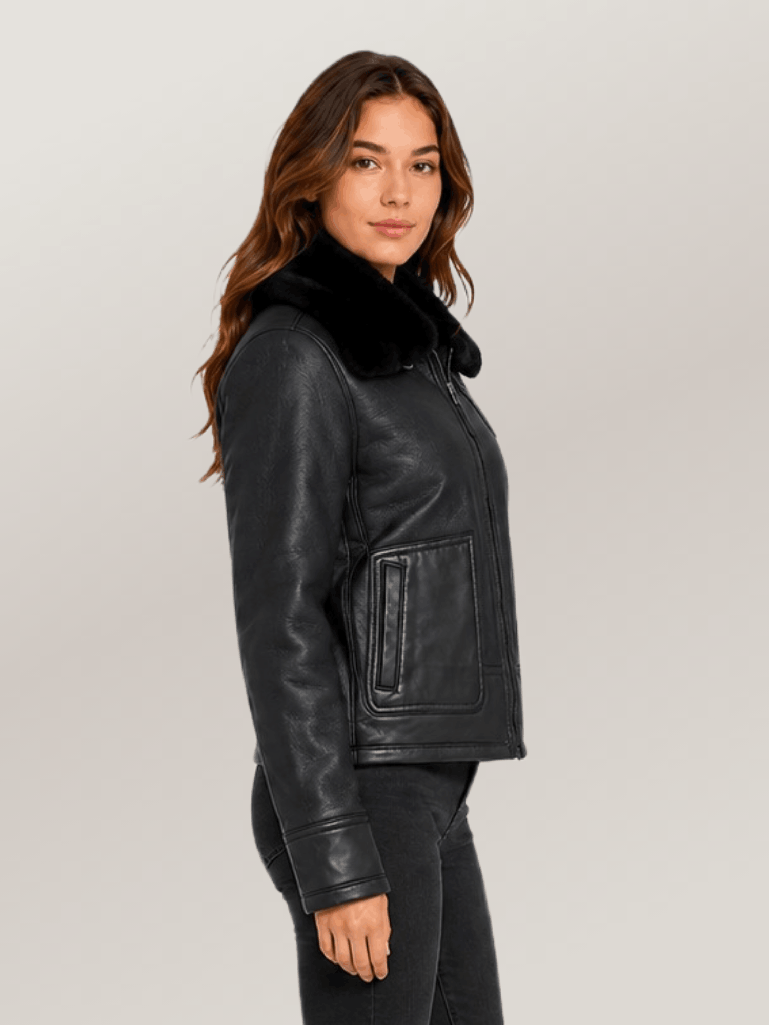 Women's Bailey Cropped Sheepskin Leather Jacket - Image 4